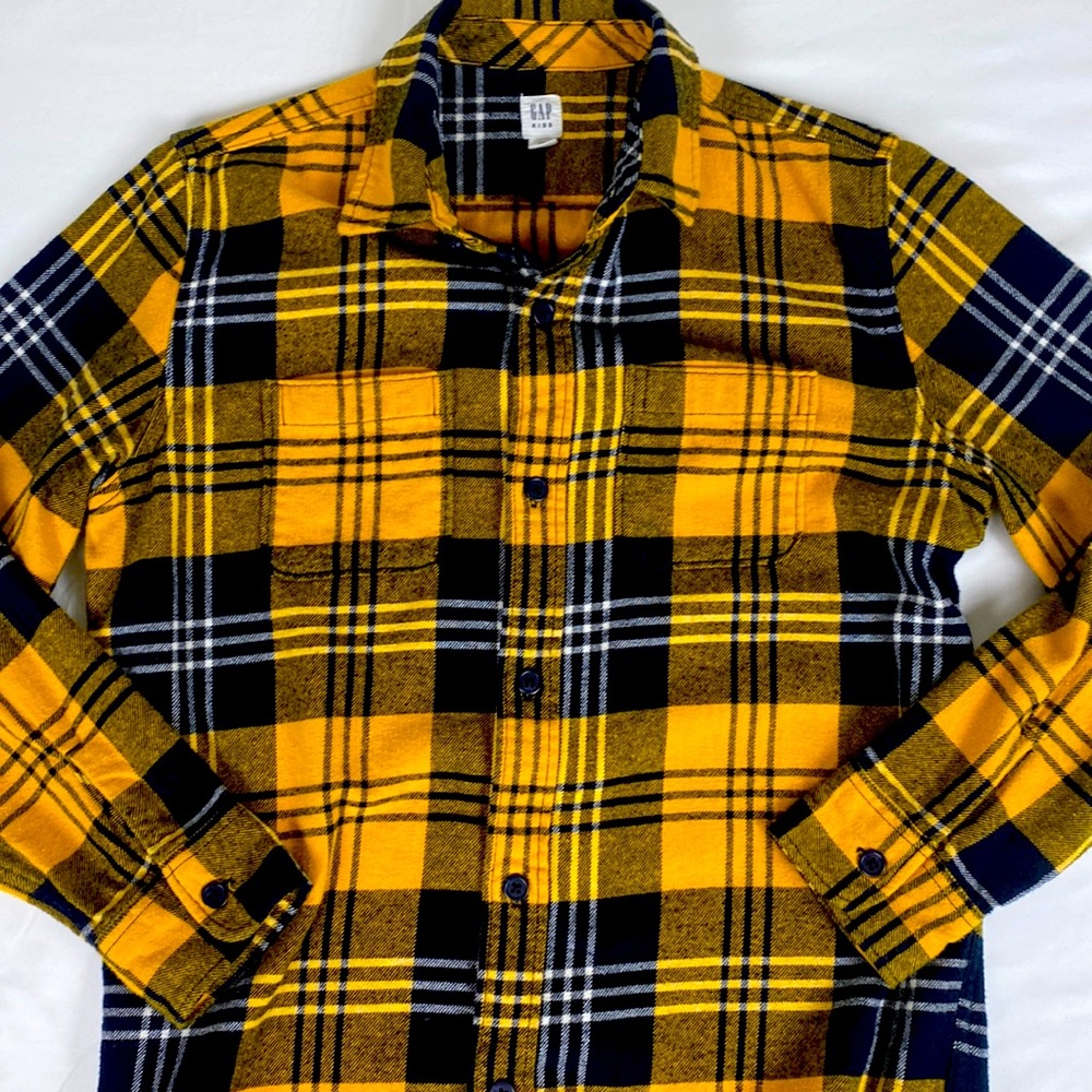 GAP Kids Yellow checked flannel shirt. Youth size XXL